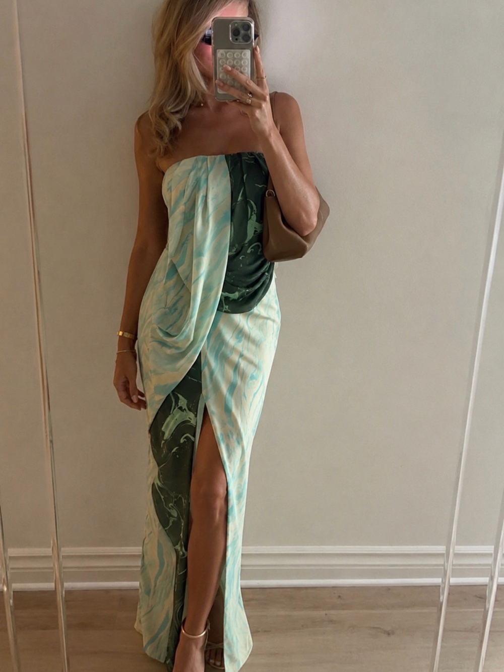 ASOS Mint Strapless Draped Watercolor Maxi Dress Size 6